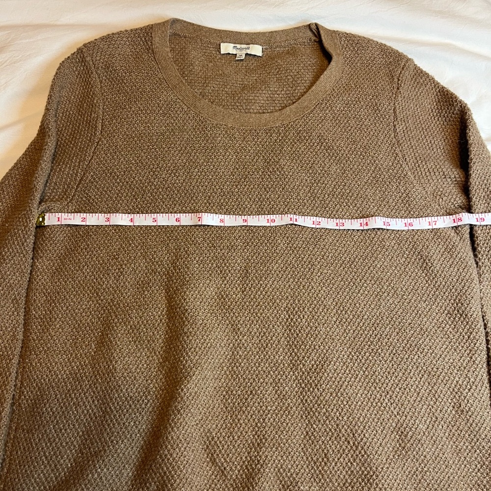 Madewell Brown Crossover Waffle Knit Crewneck Woven Sweater Women’s Size Medium - Picture 10 of 11